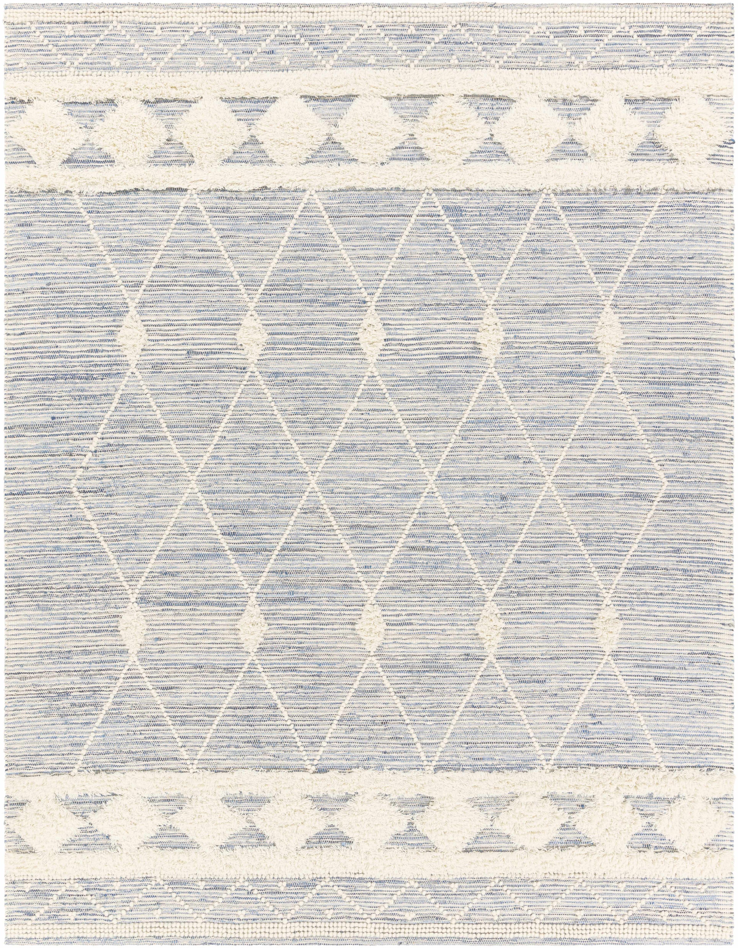 Blue Hand Woven 60% Wool, 40% Cotton Global Rectangle Handmade rug, Indoor use only, no fringe, non-washable.