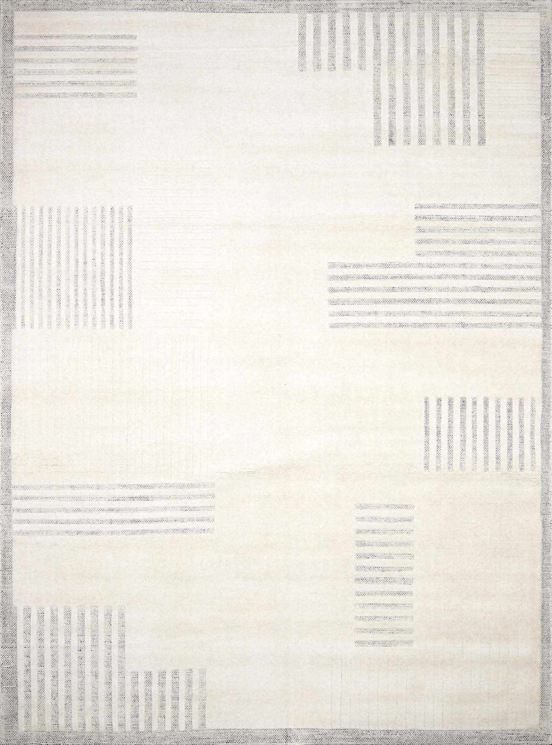 Ivory Hand Loomed 100% Wool Modern Rectangle Handmade rug, Indoor use only, no fringe, non-washable.