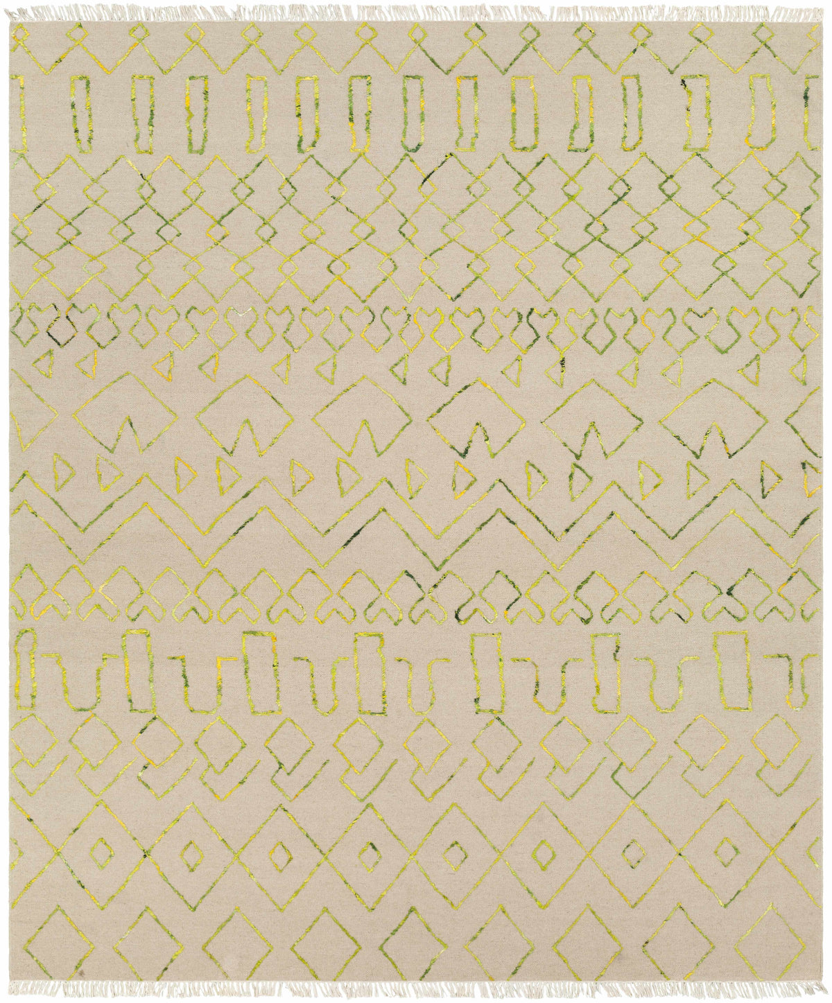 Light Beige Hand Woven 80% Wool, 20% Viscose Global Rectangle Handmade rug, Indoor use only, has fringe, non-washable.