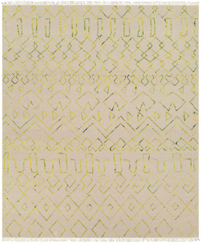 Light Beige Hand Woven 80% Wool, 20% Viscose Global Rectangle Handmade rug, Indoor use only, has fringe, non-washable.