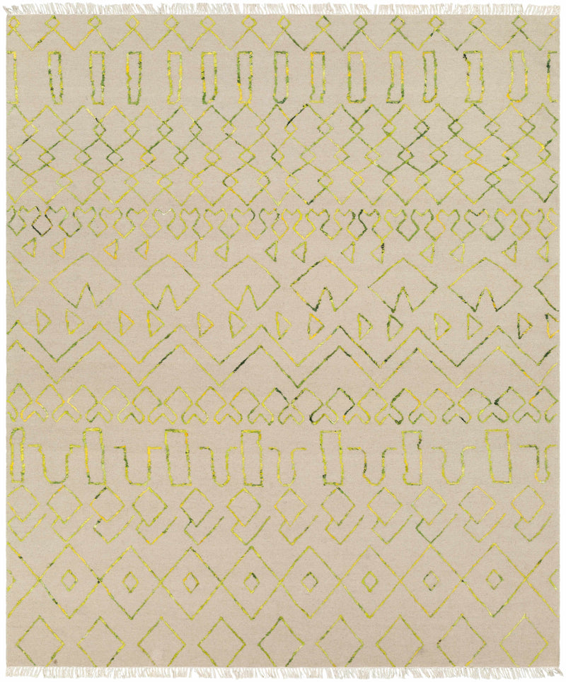Light Beige Hand Woven 80% Wool, 20% Viscose Global Rectangle Handmade rug, Indoor use only, has fringe, non-washable.