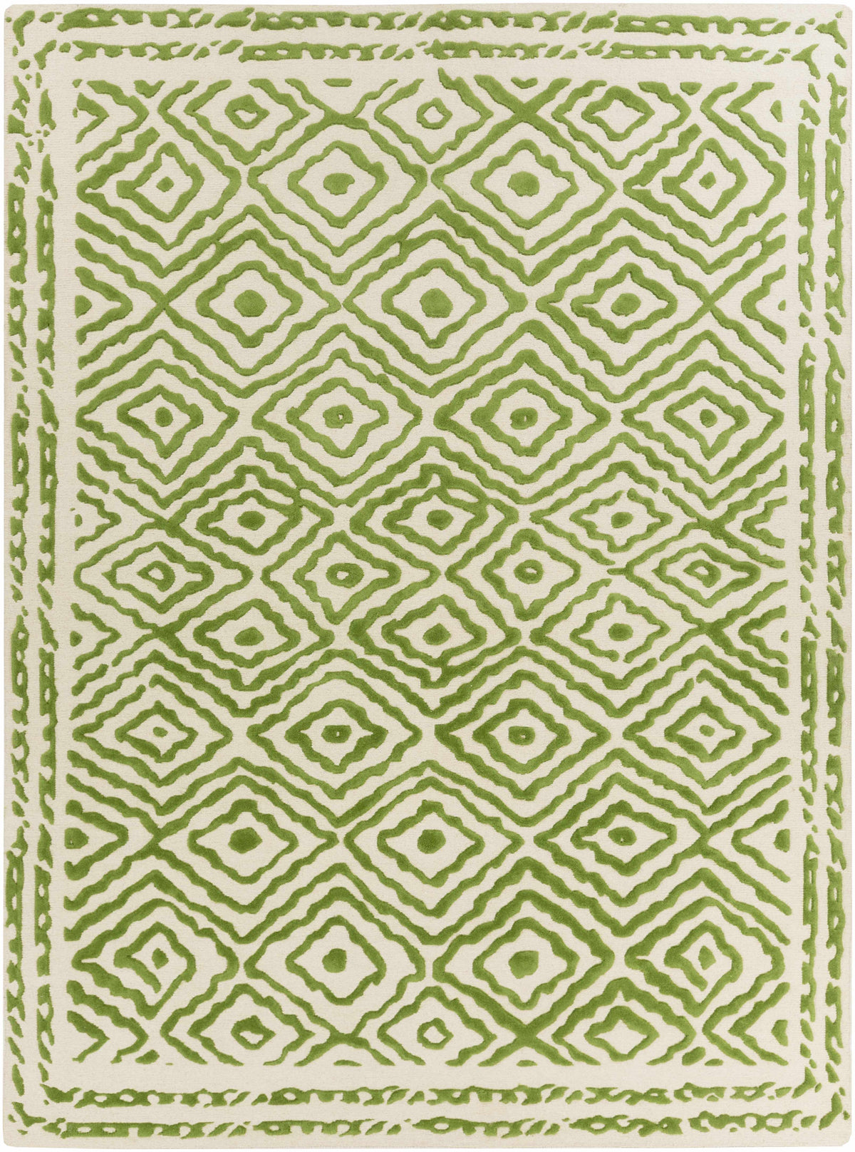 Grass Green Hand Knotted 100% Wool Traditional Rectangle Handmade rug, Indoor use only, no fringe, non-washable. runner also available