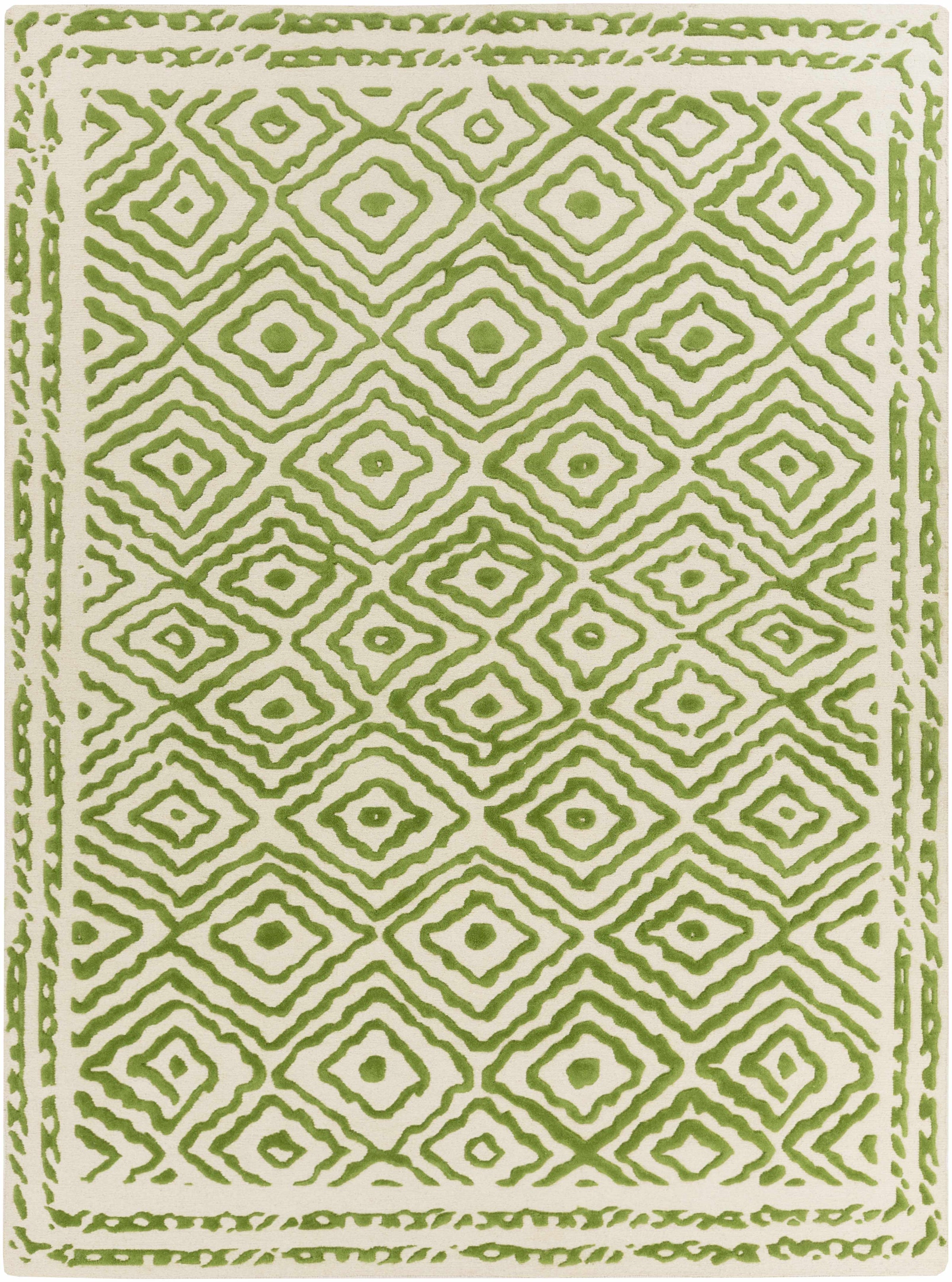Grass Green Hand Knotted 100% Wool Traditional Rectangle Handmade rug, Indoor use only, no fringe, non-washable. runner also available