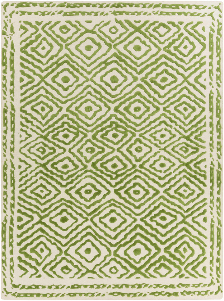 Grass Green Hand Knotted 100% Wool Traditional Rectangle Handmade rug, Indoor use only, no fringe, non-washable. runner also available