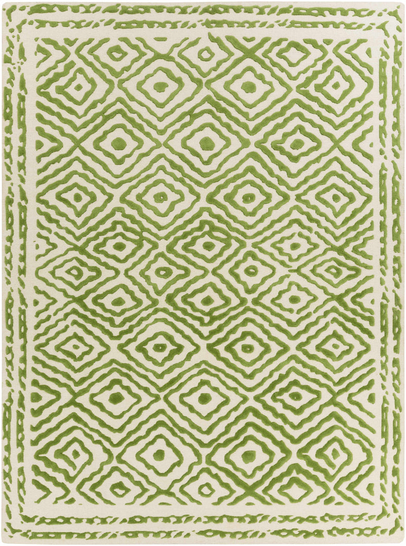 Grass Green Hand Knotted 100% Wool Traditional Rectangle Handmade rug, Indoor use only, no fringe, non-washable. runner also available