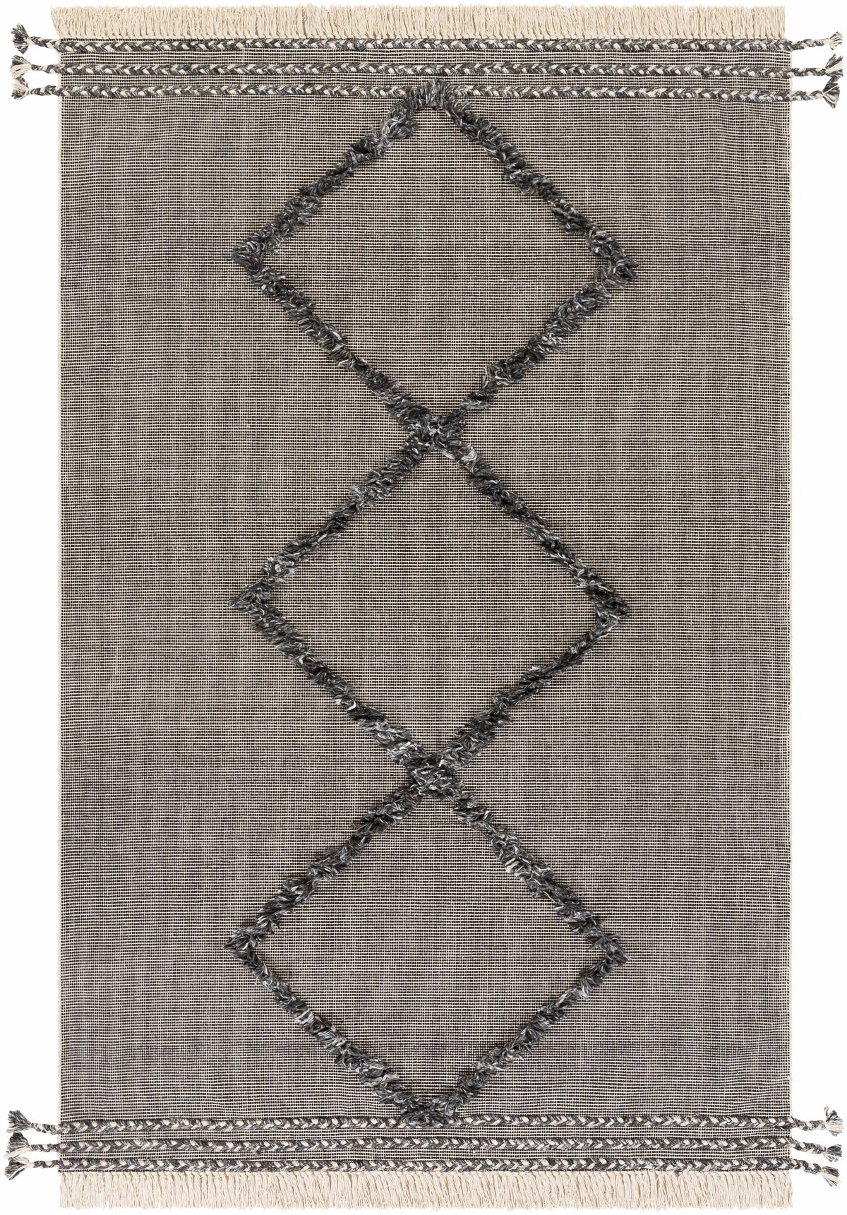 Off-White Hand Woven 60% Cotton, 40% Polyester Cottage Rectangle Handmade rug, Indoor use only, has fringe, non-washable.