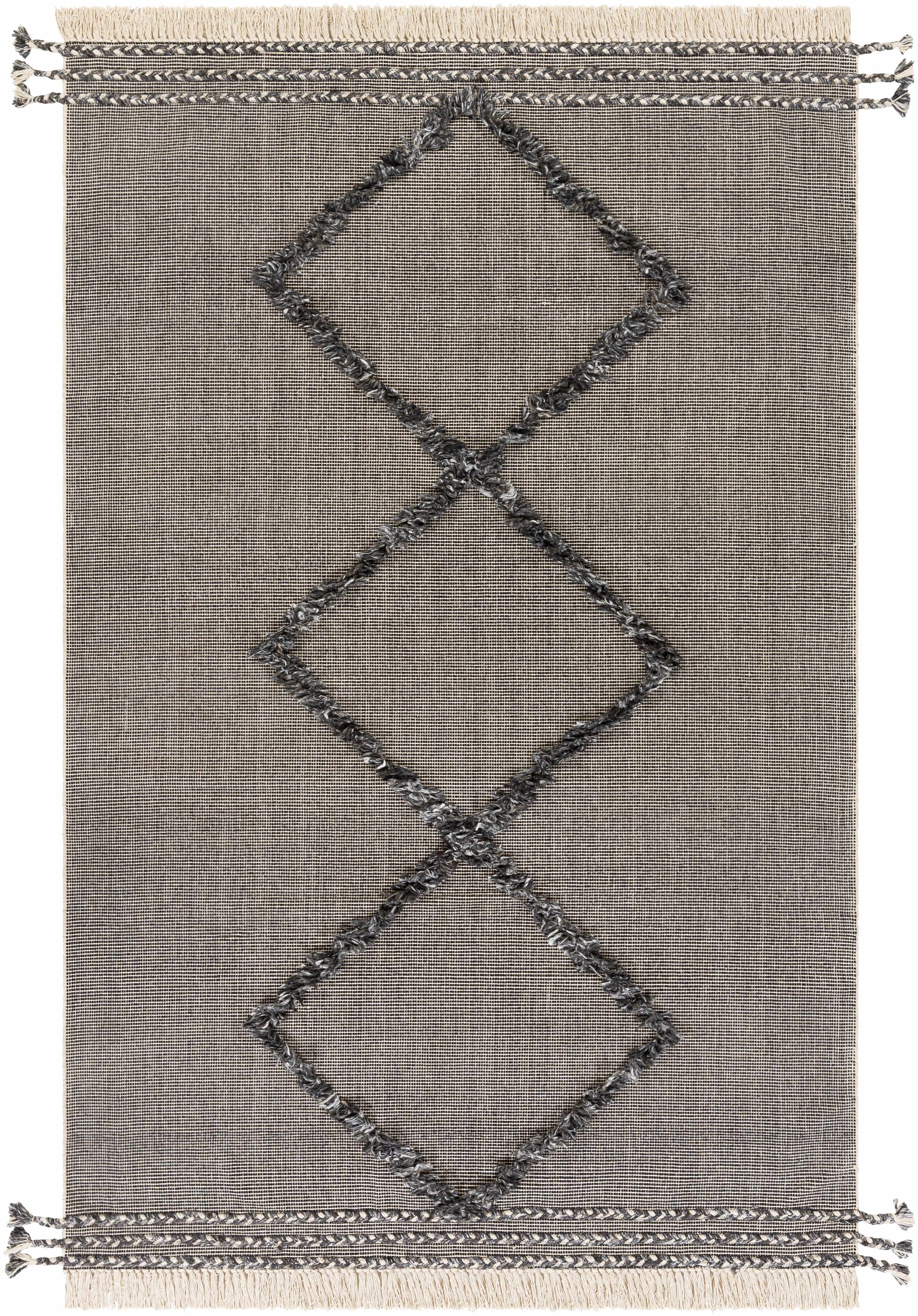 Off-White Hand Woven 60% Cotton, 40% Polyester Cottage Rectangle Handmade rug, Indoor use only, has fringe, non-washable.