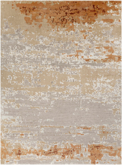 Rust Hand Knotted 50% Viscose, 50% Wool Modern Rectangle Handmade rug, Indoor use only, no fringe, non-washable.