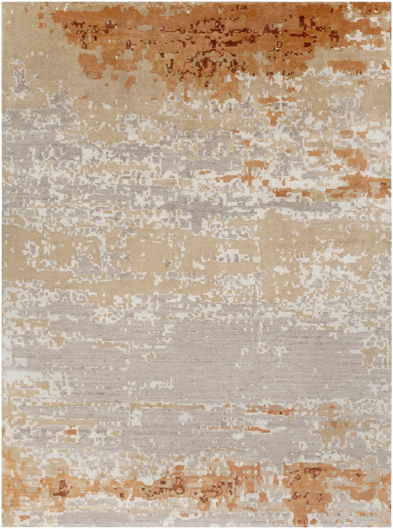 Rust Hand Knotted 50% Viscose, 50% Wool Modern Rectangle Handmade rug, Indoor use only, no fringe, non-washable.