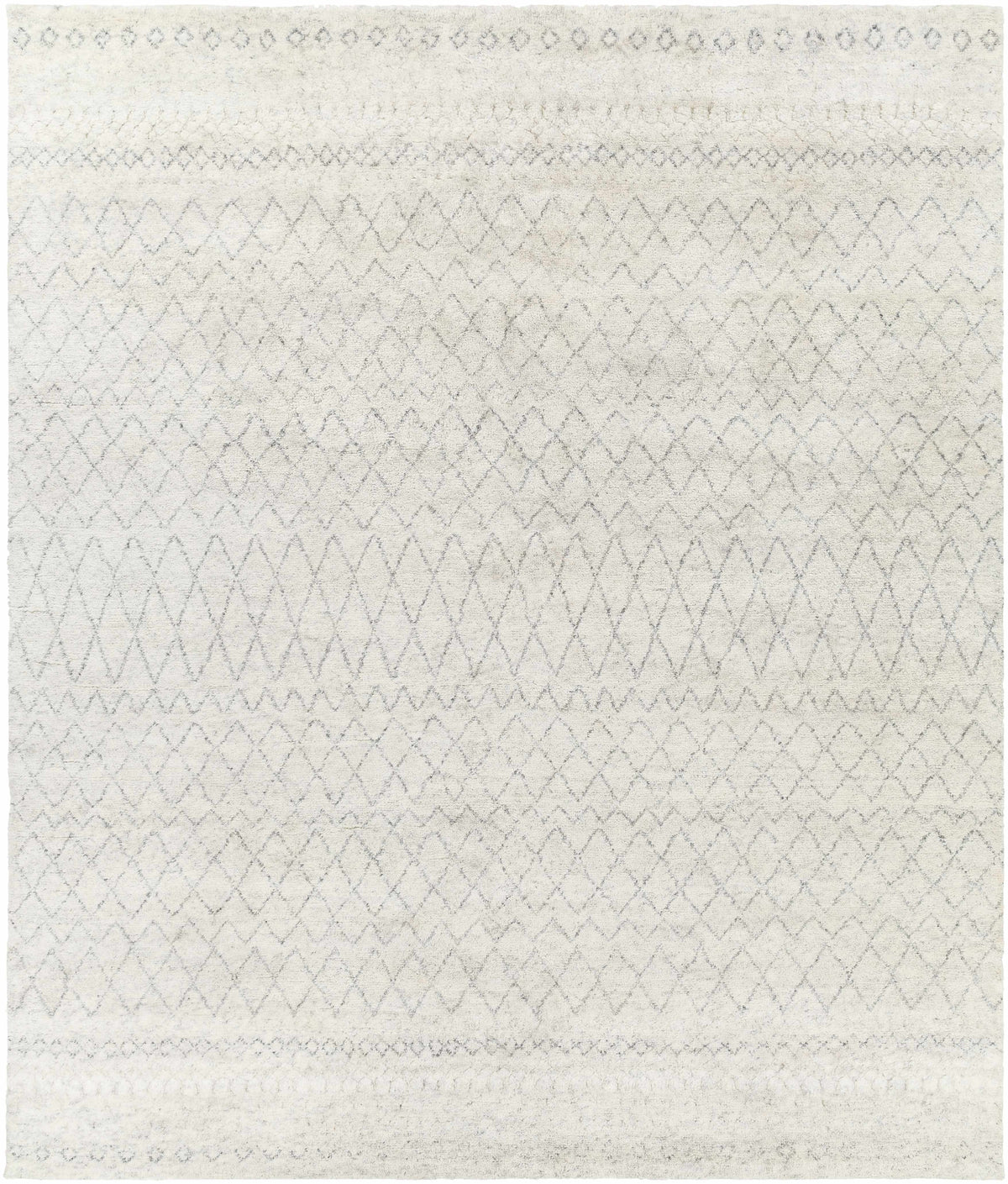 Light Gray Hand Knotted 70% Viscose, 30% Wool Global Rectangle Handmade rug, Indoor use only, no fringe, non-washable. runner also available