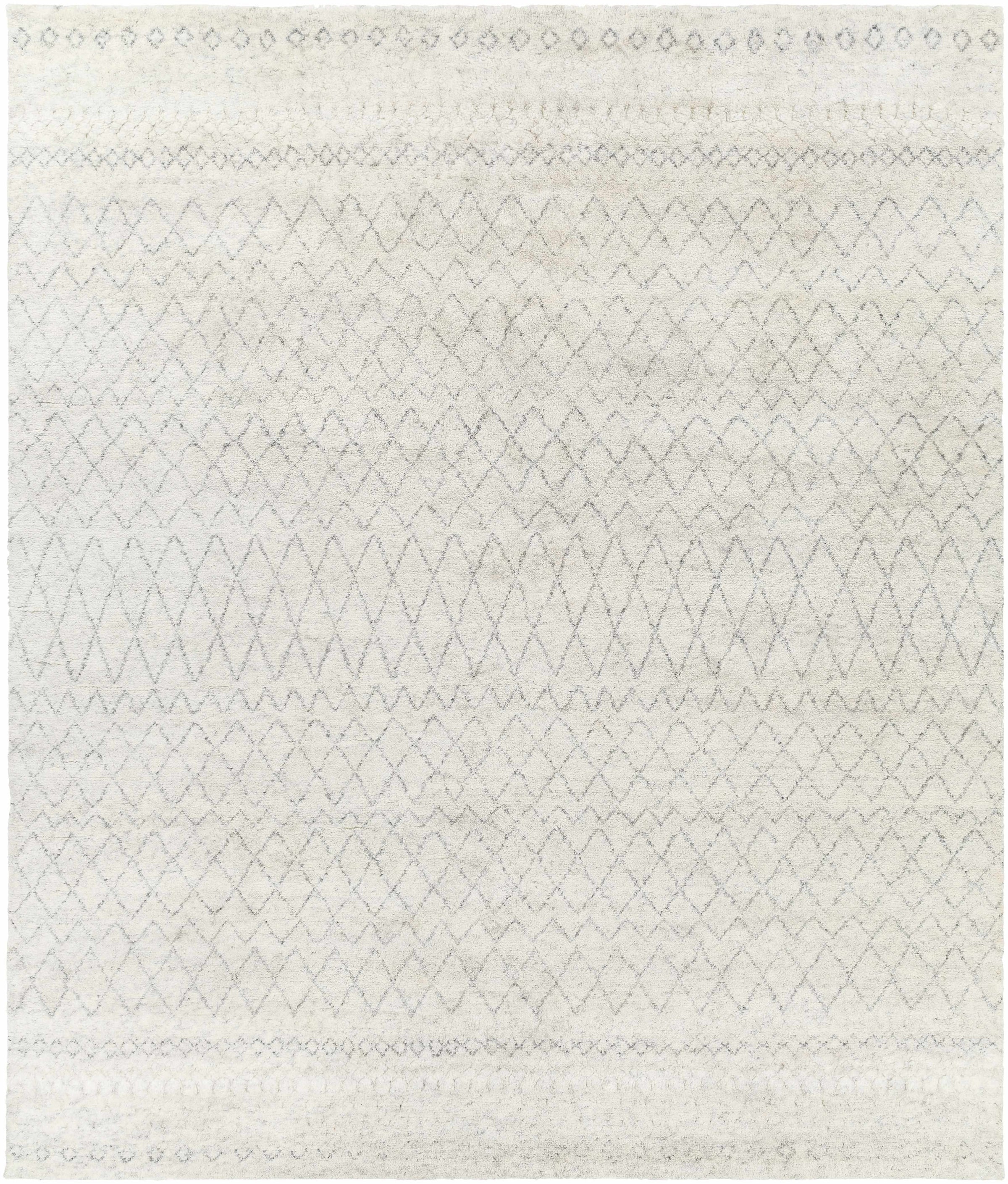Light Gray Hand Knotted 70% Viscose, 30% Wool Global Rectangle Handmade rug, Indoor use only, no fringe, non-washable. runner also available