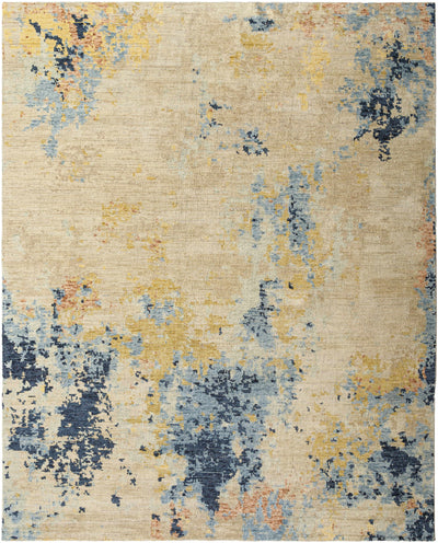 Denim Hand Knotted 100% Wool Modern Rectangle Handmade rug, Indoor use only, no fringe, non-washable.