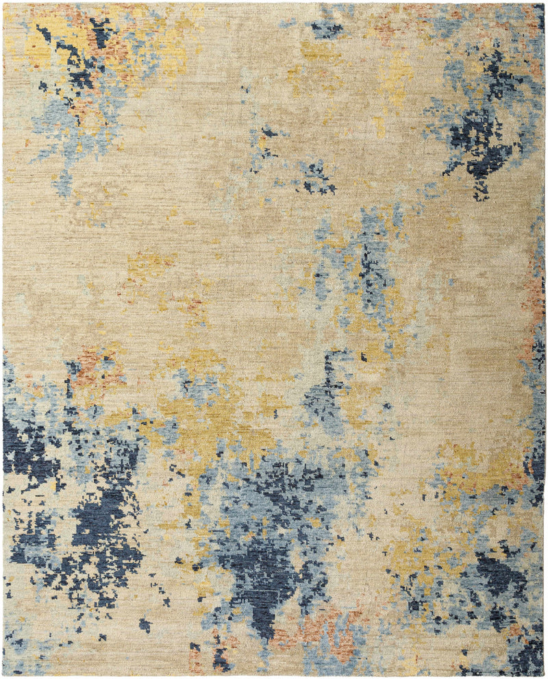 Denim Hand Knotted 100% Wool Modern Rectangle Handmade rug, Indoor use only, no fringe, non-washable.