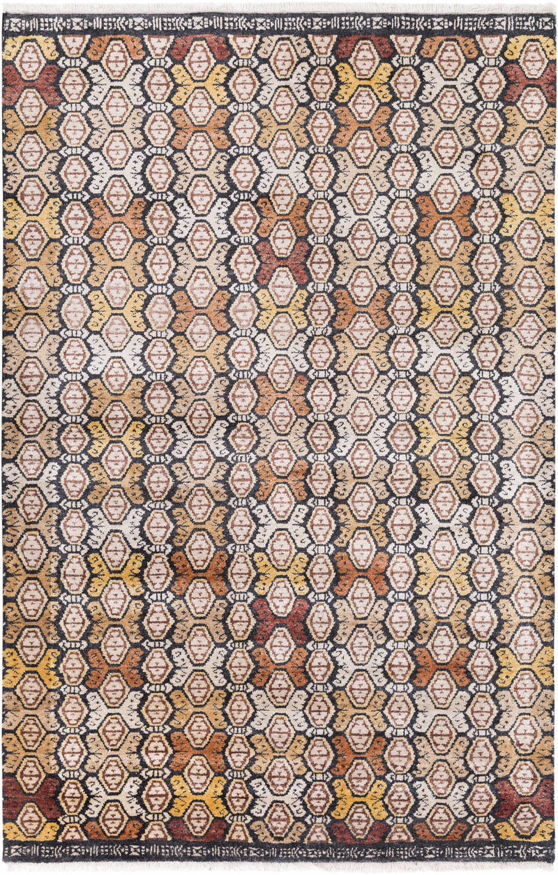 Beige Hand Knotted 85% Viscose, 15% Wool Modern Rectangle Handmade rug, Indoor use only, has fringe, non-washable.