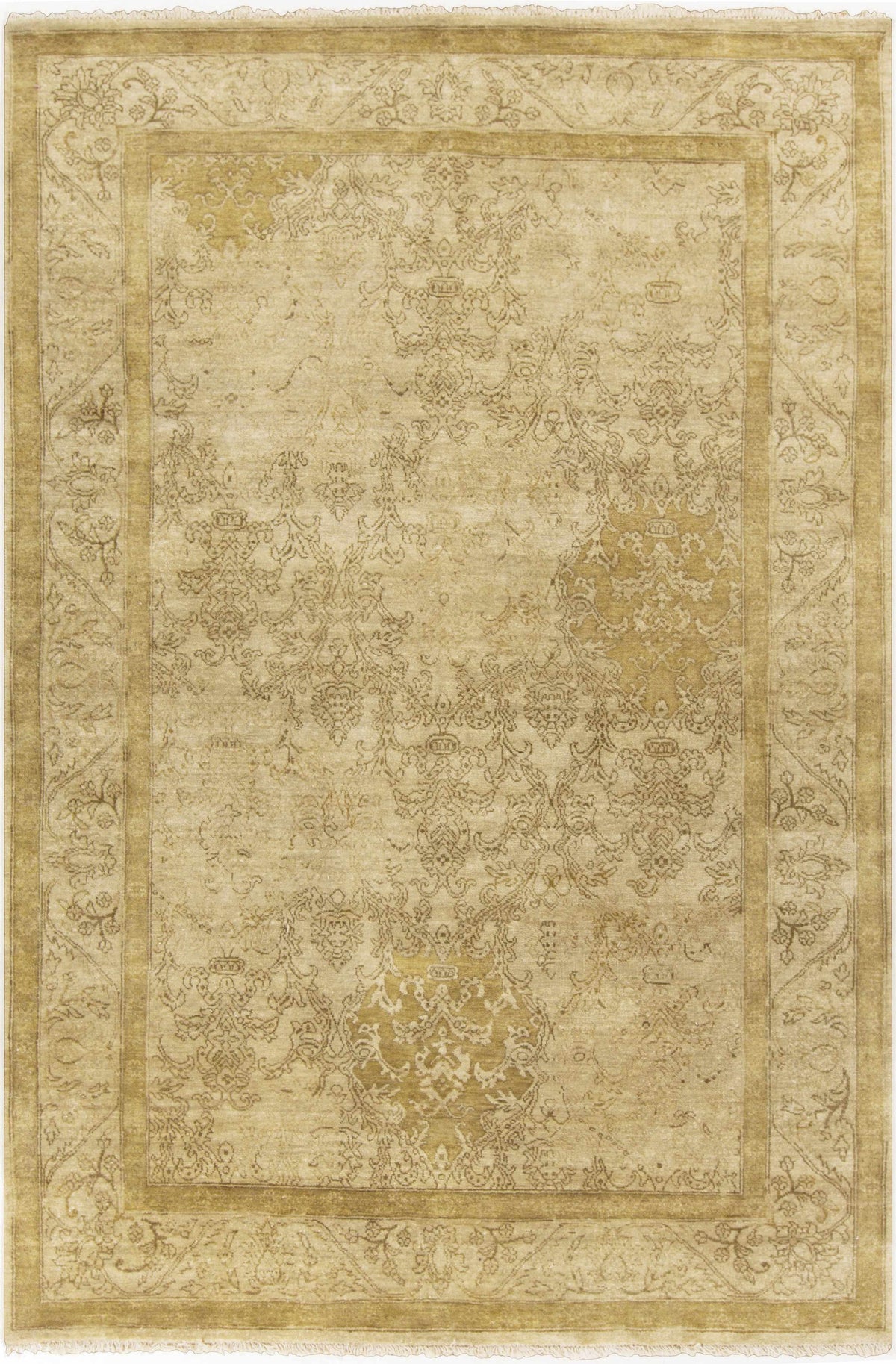Tan Hand Knotted 100% NZ Wool Traditional Rectangle Handmade rug, Indoor use only, has fringe, non-washable.