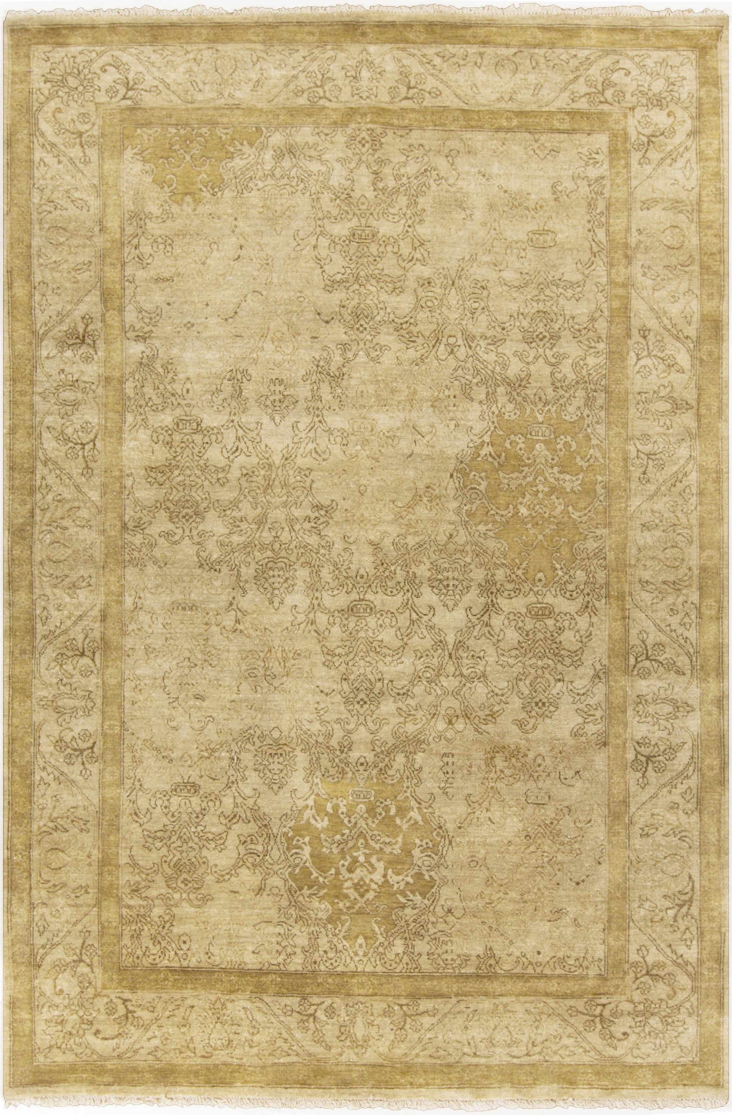 Tan Hand Knotted 100% NZ Wool Traditional Rectangle Handmade rug, Indoor use only, has fringe, non-washable.