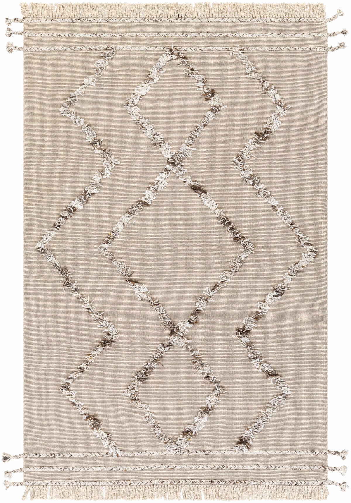 Taupe Hand Woven 60% Cotton, 40% Polyester Cottage Rectangle Handmade rug, Indoor use only, has fringe, non-washable.