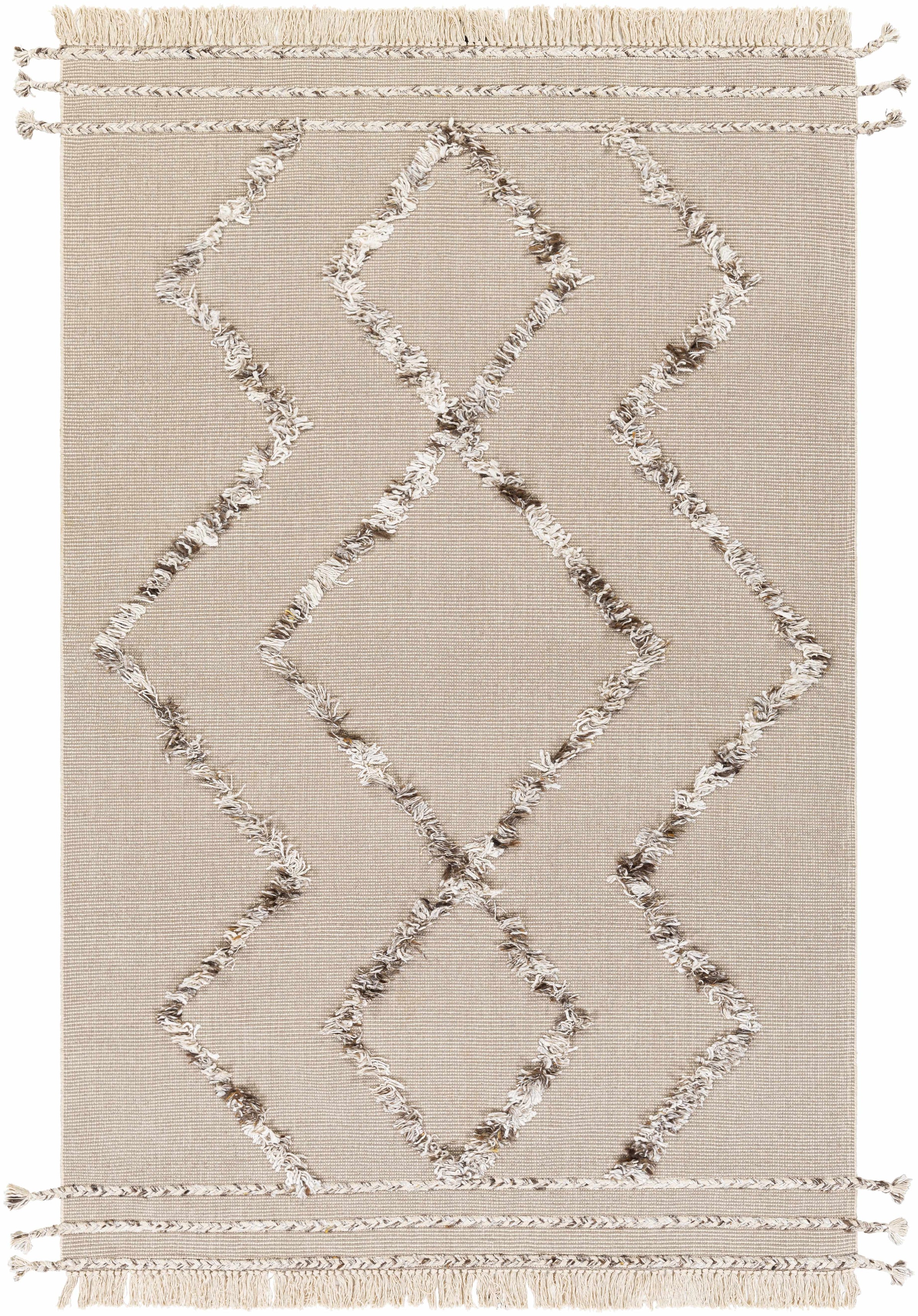Taupe Hand Woven 60% Cotton, 40% Polyester Cottage Rectangle Handmade rug, Indoor use only, has fringe, non-washable.