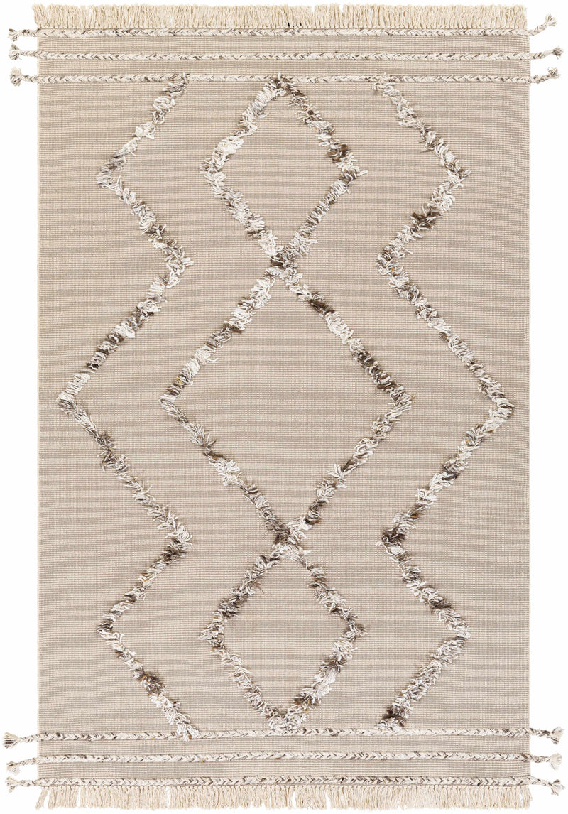 Taupe Hand Woven 60% Cotton, 40% Polyester Cottage Rectangle Handmade rug, Indoor use only, has fringe, non-washable.