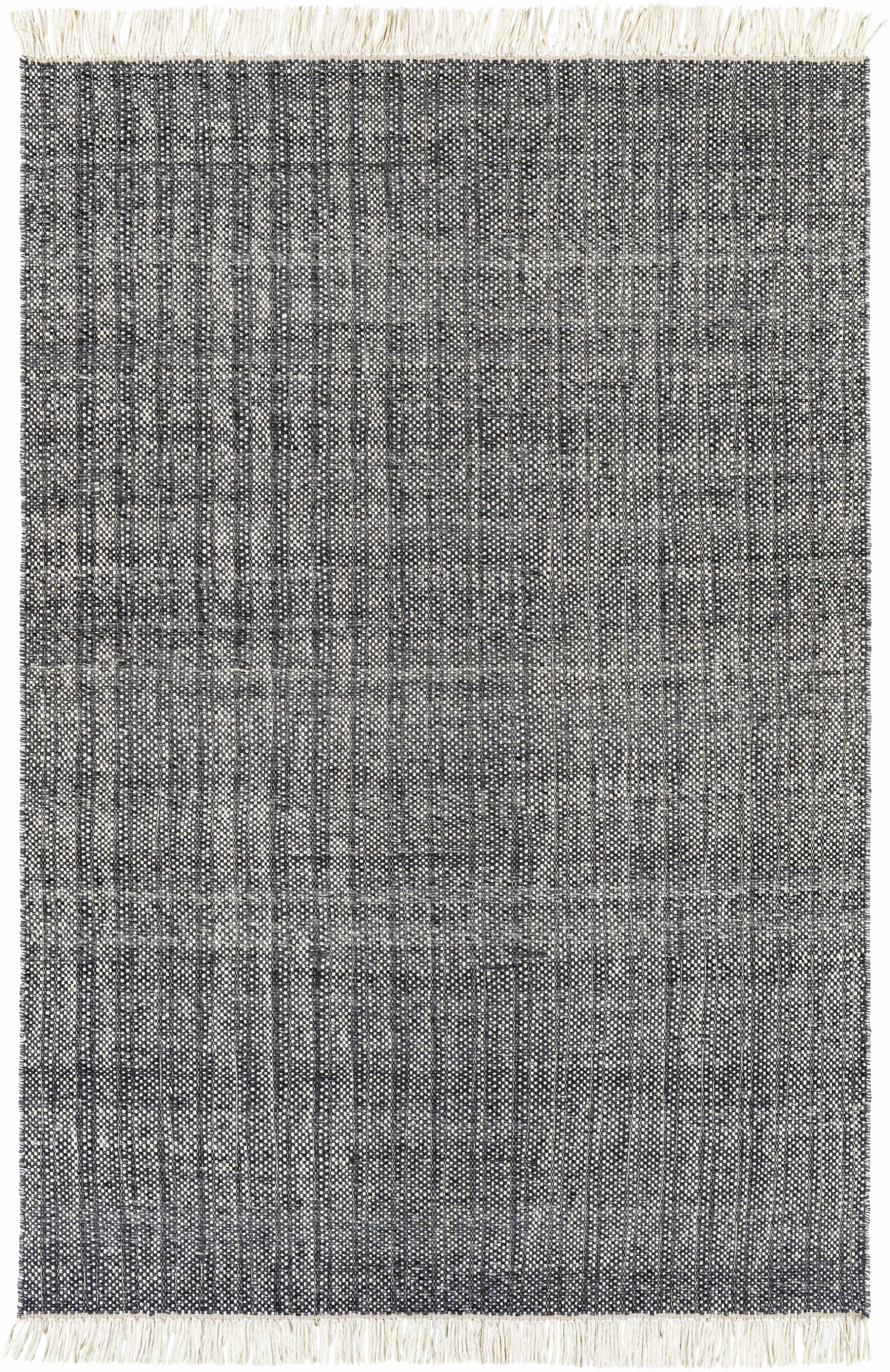 Charcoal Hand Woven 100% Wool Modern Rectangle Handmade rug, Indoor use only, has fringe, non-washable. runner also available