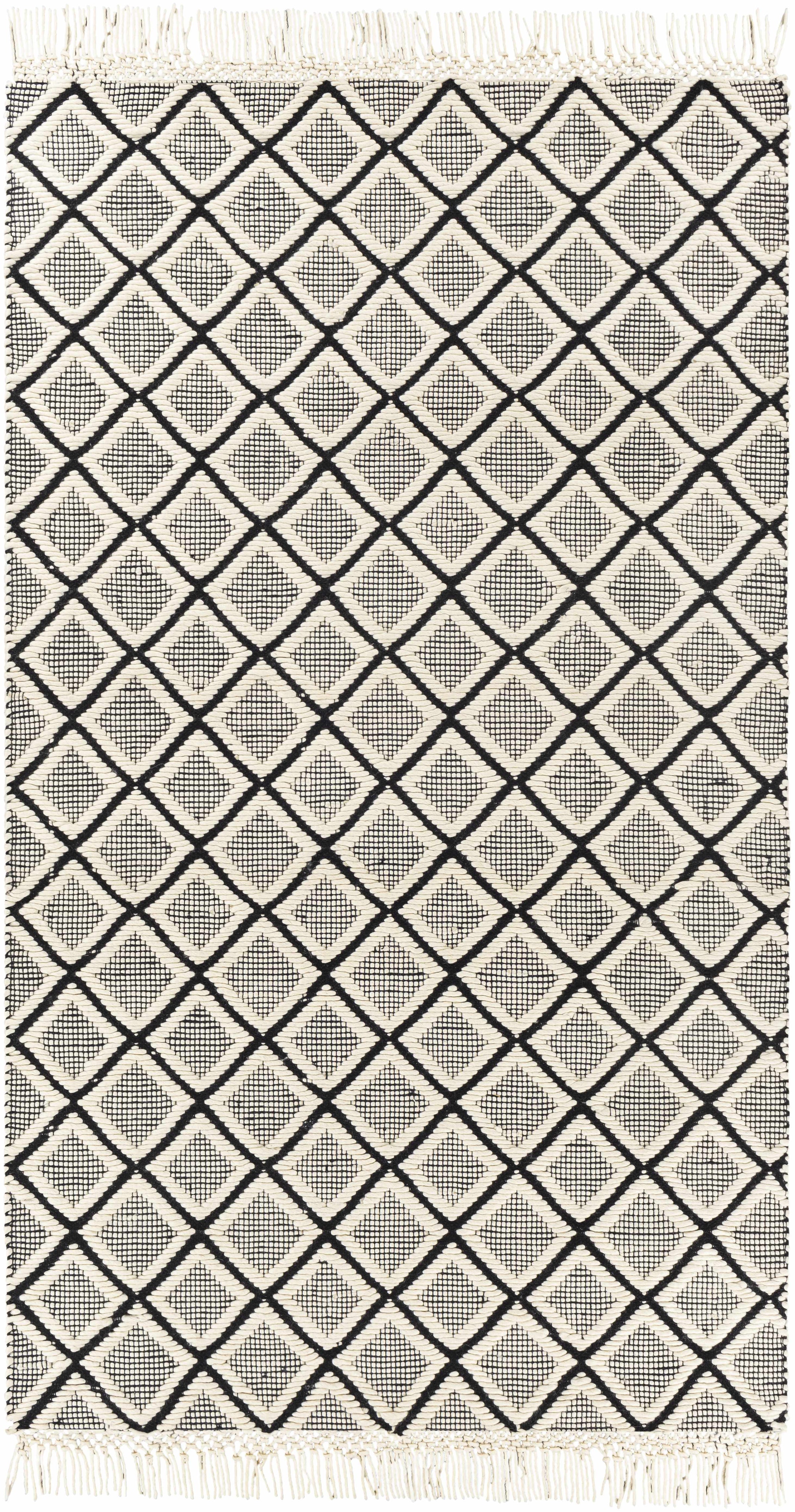 Black Hand Woven 100% NZ Wool Global Rectangle Handmade rug, Indoor use only, has fringe, non-washable. runner also available