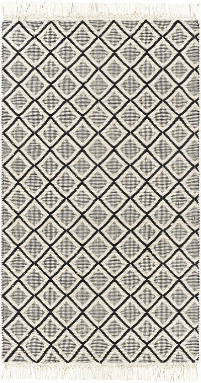 Black Hand Woven 100% NZ Wool Global Rectangle Handmade rug, Indoor use only, has fringe, non-washable. runner also available