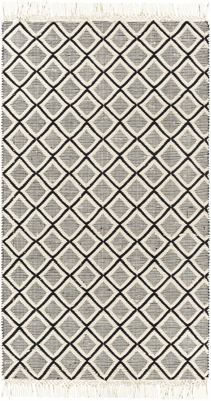 Black Hand Woven 100% NZ Wool Global Rectangle Handmade rug, Indoor use only, has fringe, non-washable. runner also available