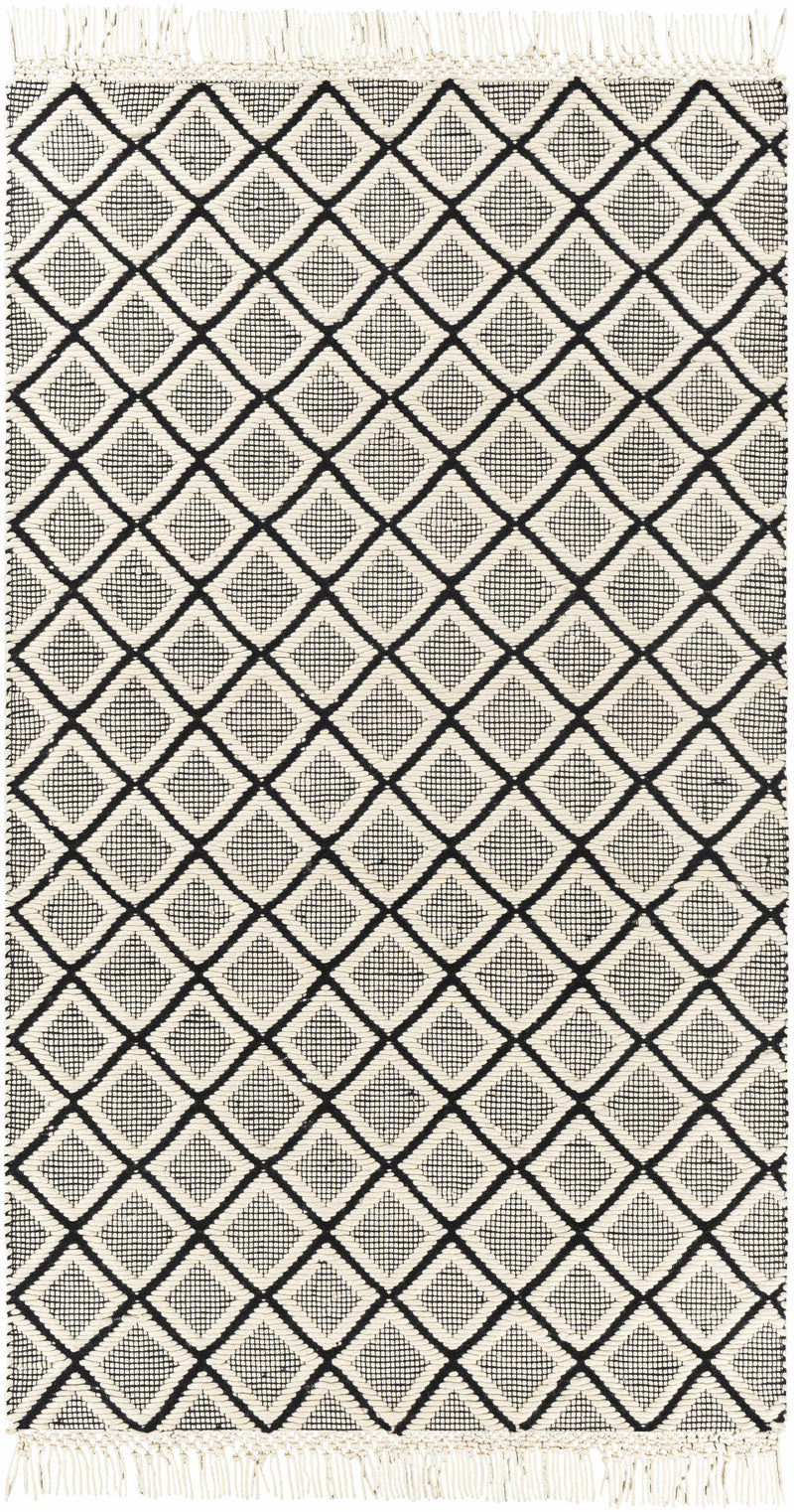 Black Hand Woven 100% NZ Wool Global Rectangle Handmade rug, Indoor use only, has fringe, non-washable. runner also available