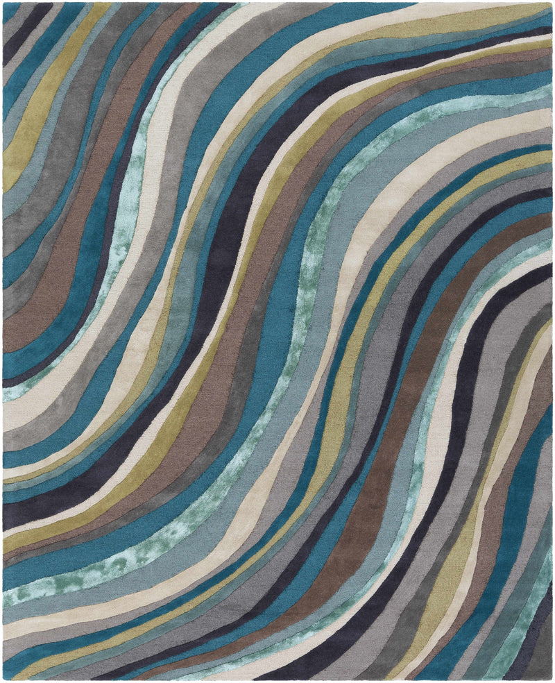 Blue Hand Tufted 90% Wool, 10% Viscose Modern Rectangle Handmade rug, Indoor use only, no fringe, non-washable. runner also available