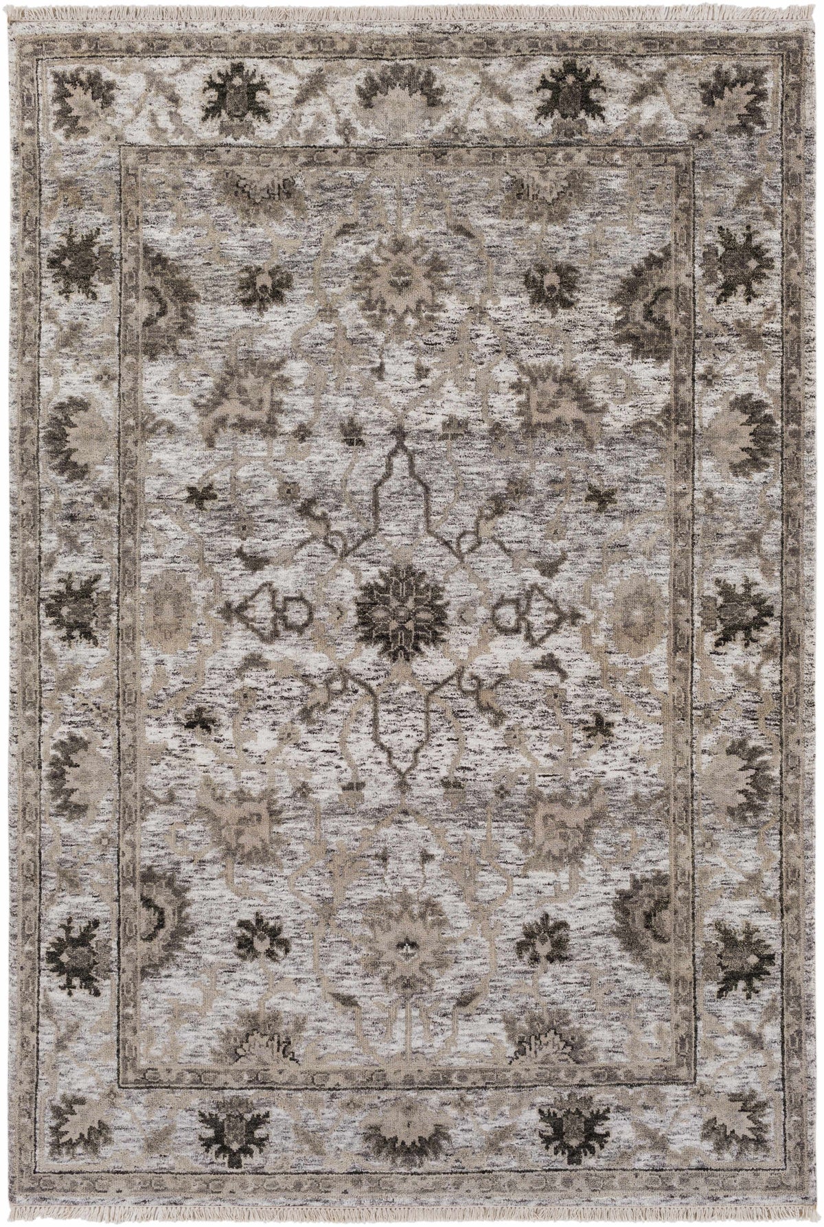 Light Olive Hand Knotted 60% Wool, 40% Viscose Traditional Rectangle Handmade rug, Indoor use only, has fringe, non-washable.