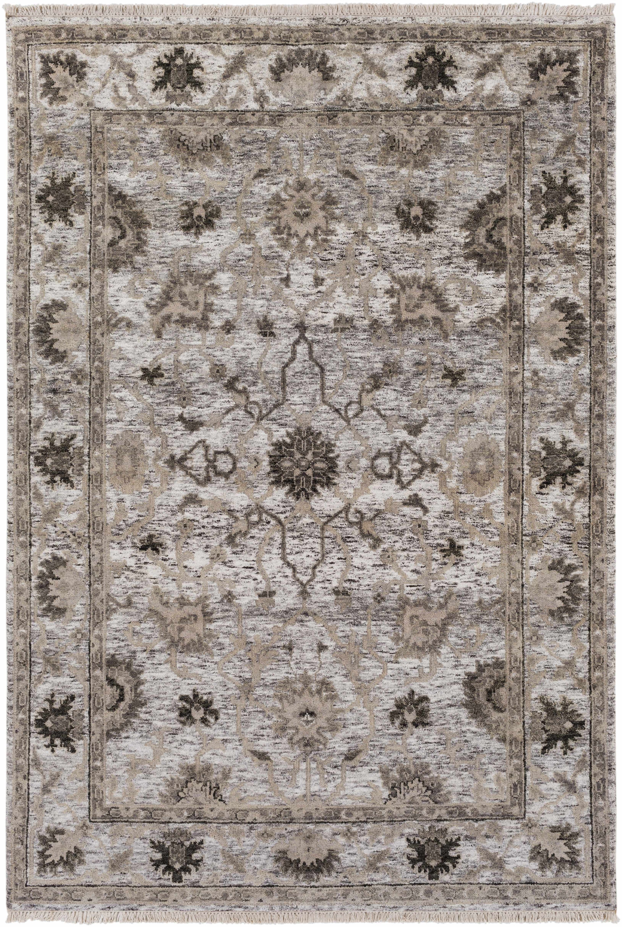 Light Olive Hand Knotted 60% Wool, 40% Viscose Traditional Rectangle Handmade rug, Indoor use only, has fringe, non-washable.