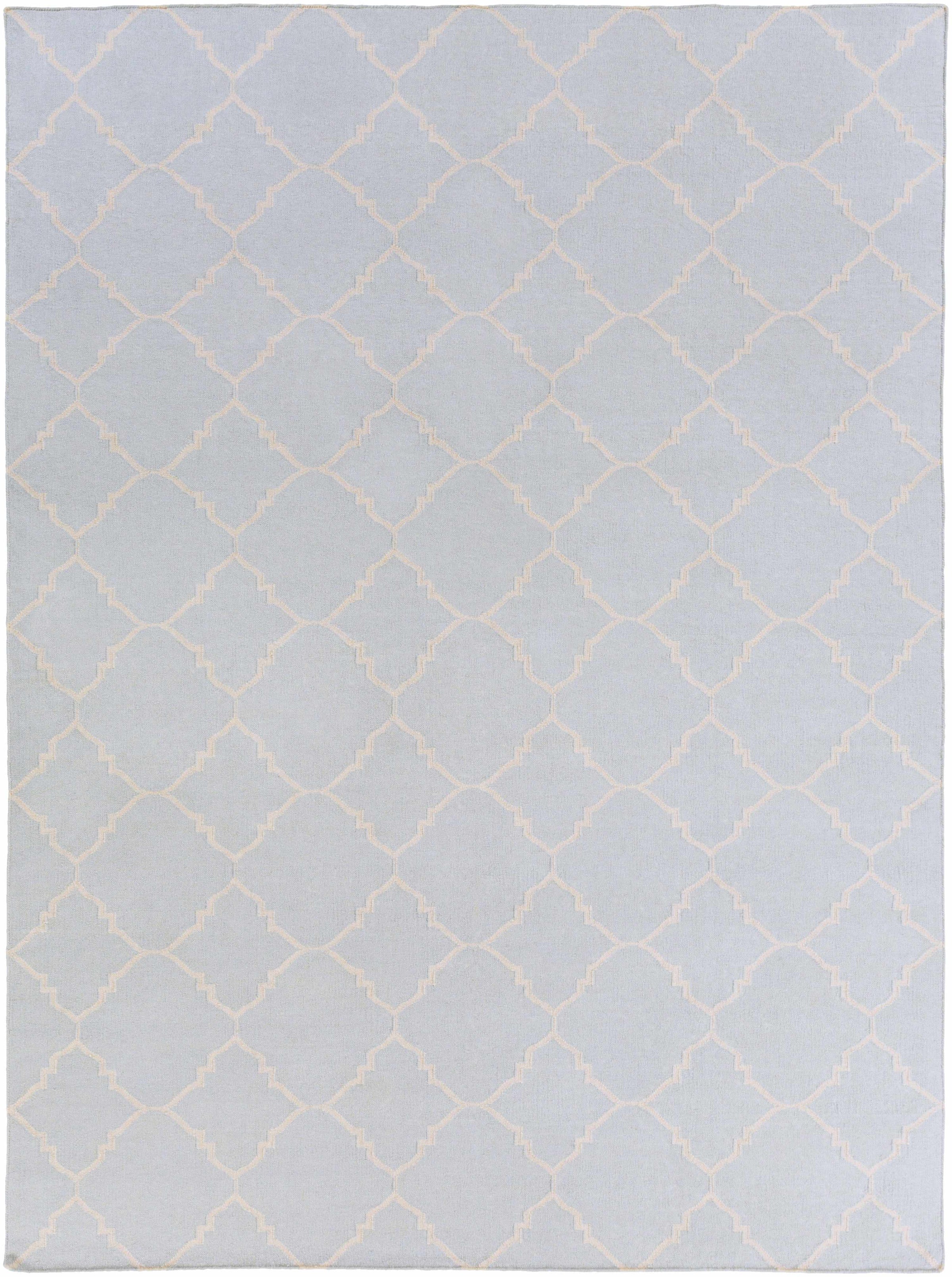 Pale Blue Hand Woven 100% Wool Modern Rectangle Handmade rug, Indoor use only, no fringe, non-washable.