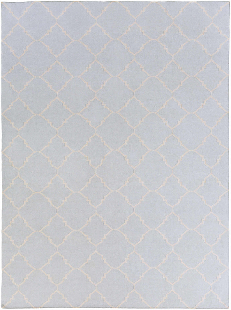 Pale Blue Hand Woven 100% Wool Modern Rectangle Handmade rug, Indoor use only, no fringe, non-washable.