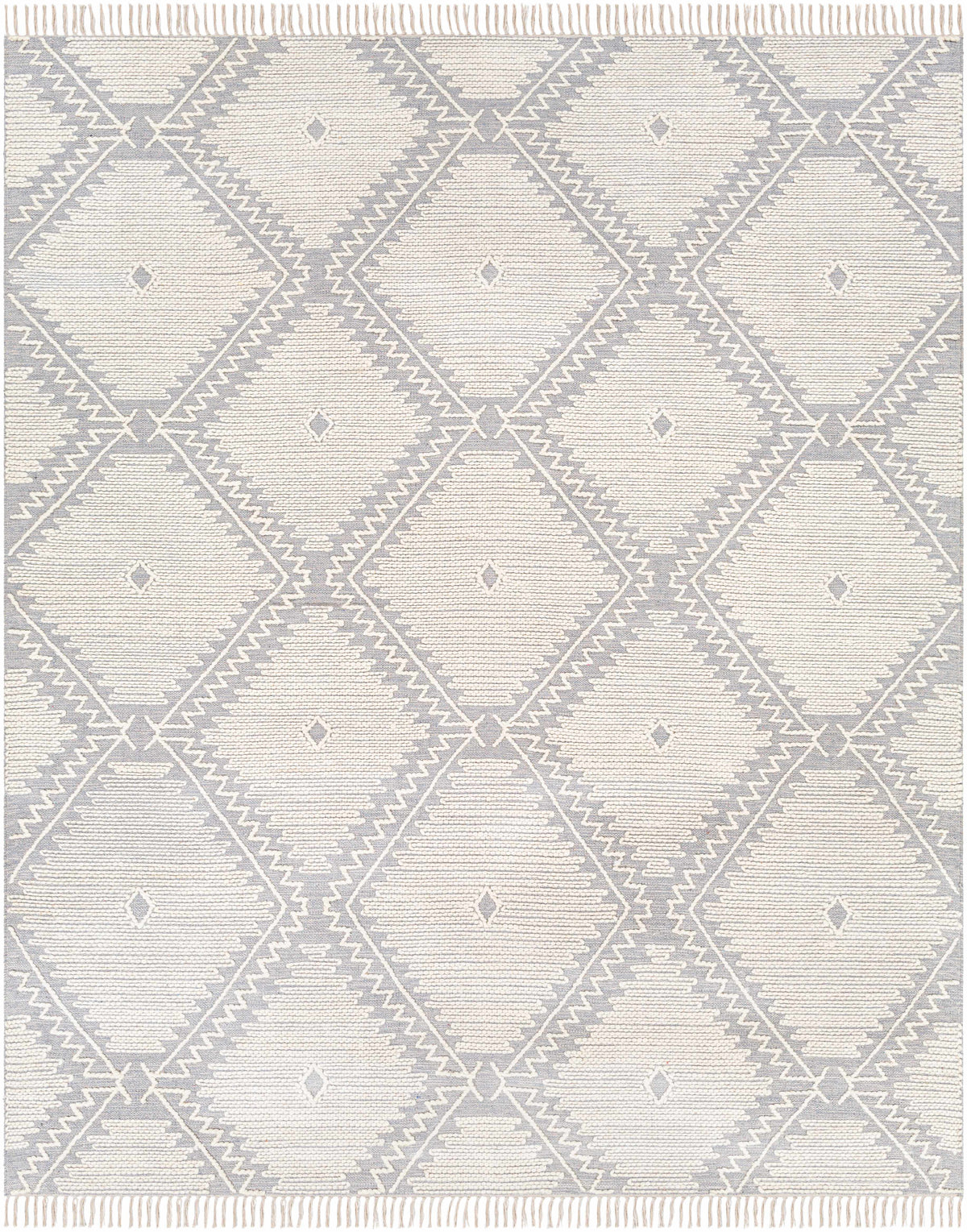 Slate Hand Woven 70% Cotton, 30% Wool Global Rectangle Handmade rug, Indoor use only, has fringe, non-washable. runner also available