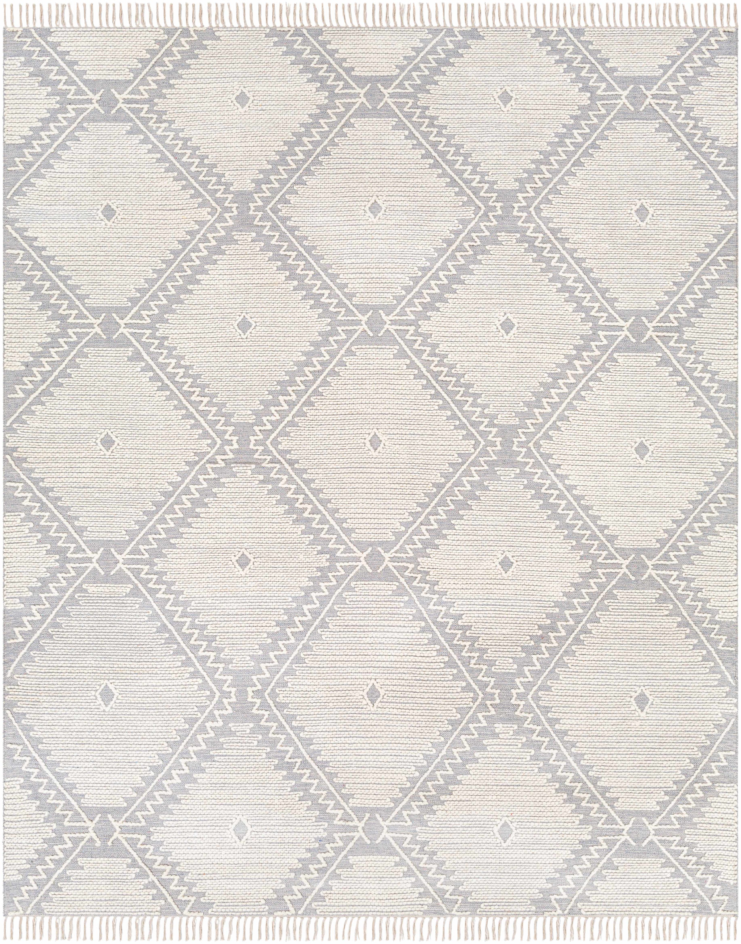 Slate Hand Woven 70% Cotton, 30% Wool Global Rectangle Handmade rug, Indoor use only, has fringe, non-washable. runner also available