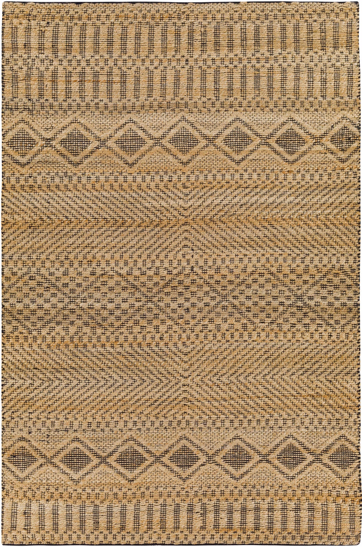Tan Hand Woven 80% Jute, 20% Cotton Global Rectangle Handmade rug, Indoor use only, no fringe, non-washable. runner also available