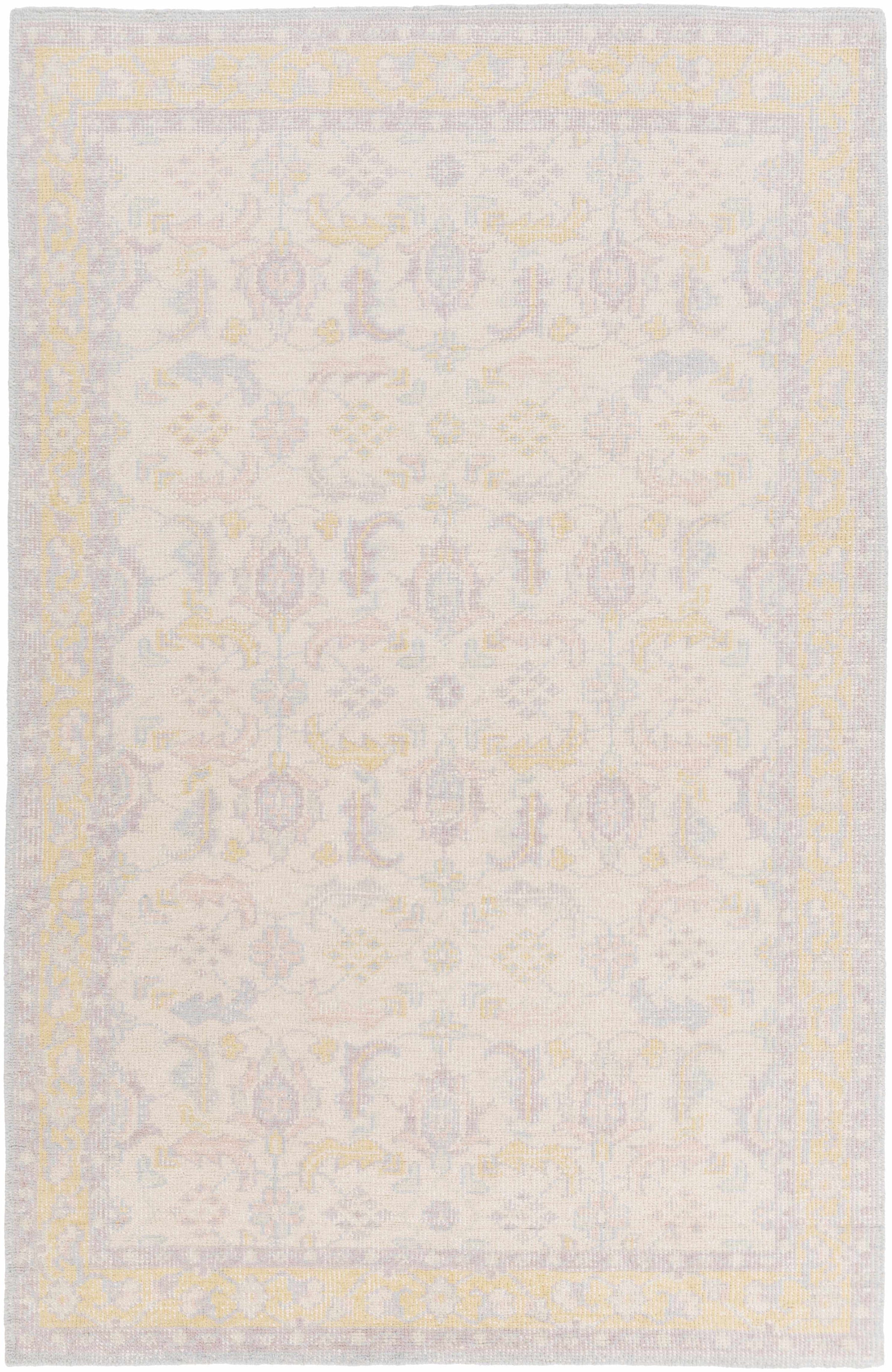 Light Beige Hand Knotted 100% NZ Wool Traditional Rectangle Handmade rug, Indoor use only, no fringe, non-washable.