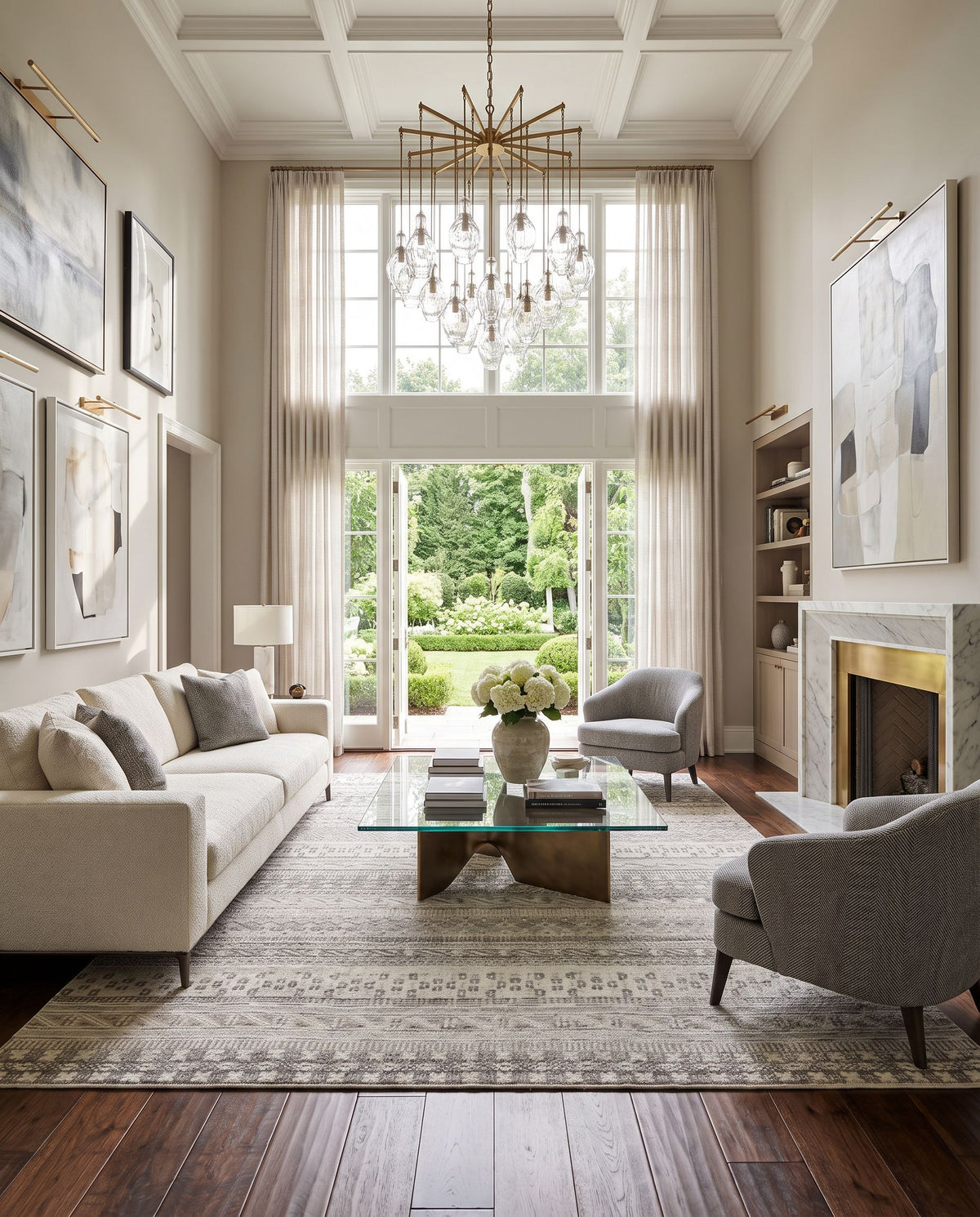 Nobility NBI-2305 Hand Knotted Rug styled in an elegant designer living room — hand knotted traditional area rug in medium brown, oatmeal, light gray and dark brown tones