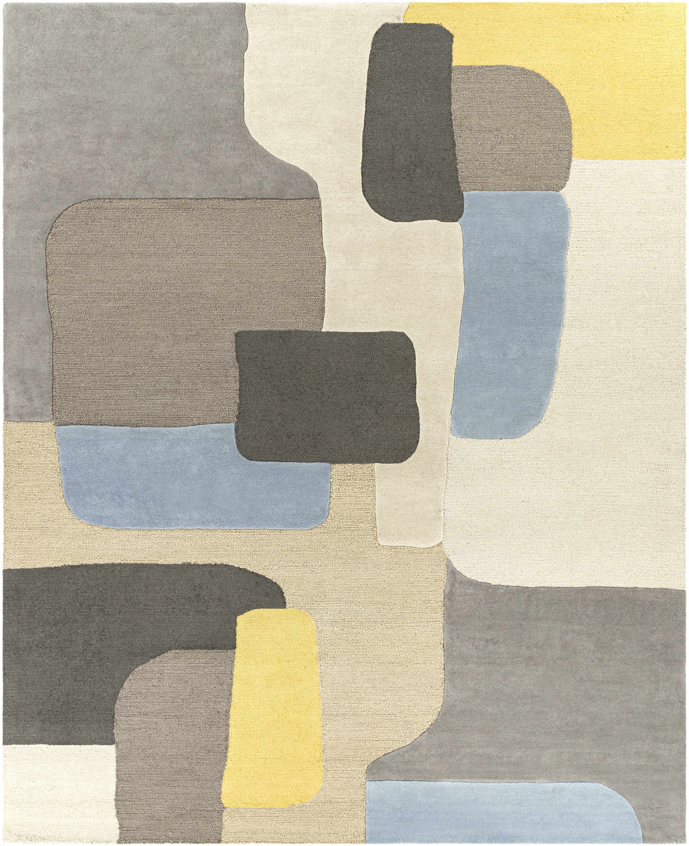 Yellow Hand Tufted 100% Wool Modern Rectangle Handmade rug, Indoor use only, no fringe, non-washable.