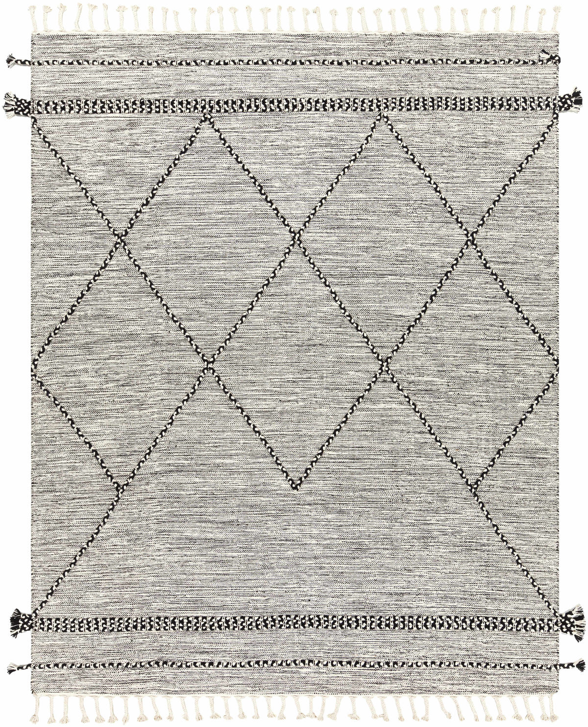 Black Hand Woven 100% Cotton Global Rectangle Handmade rug, Indoor use only, has fringe, non-washable. runner also available