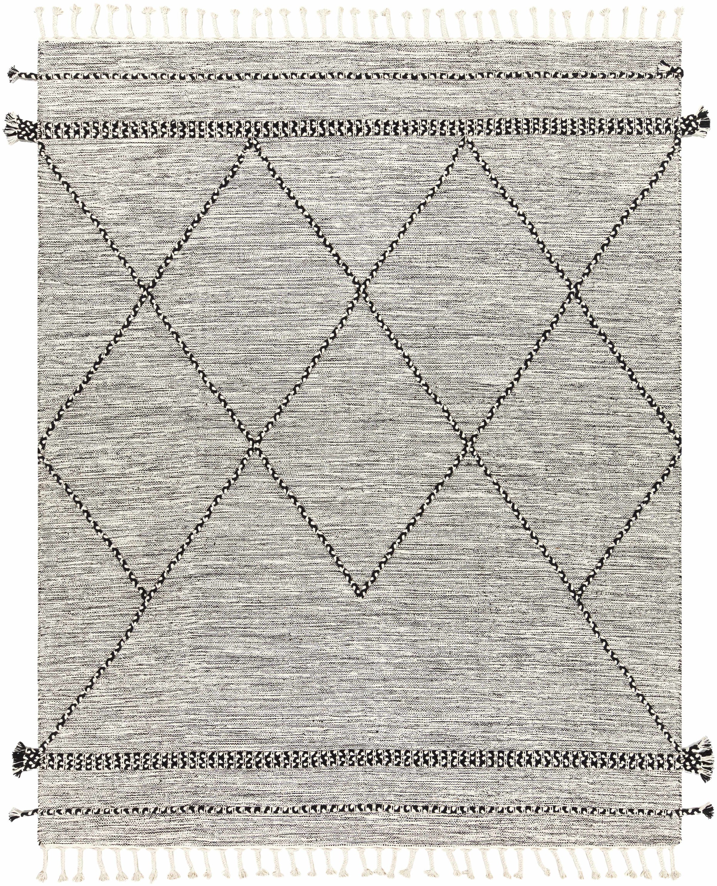 Black Hand Woven 100% Cotton Global Rectangle Handmade rug, Indoor use only, has fringe, non-washable. runner also available