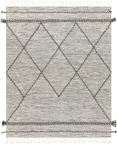 Black Hand Woven 100% Cotton Global Rectangle Handmade rug, Indoor use only, has fringe, non-washable. runner also available