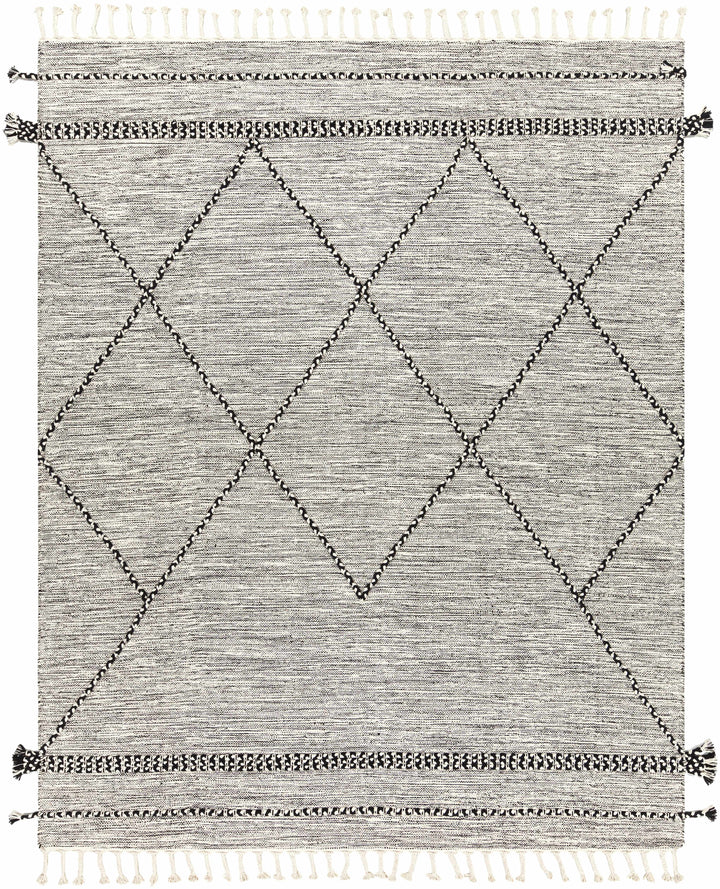 Black Hand Woven 100% Cotton Global Rectangle Handmade rug, Indoor use only, has fringe, non-washable. runner also available