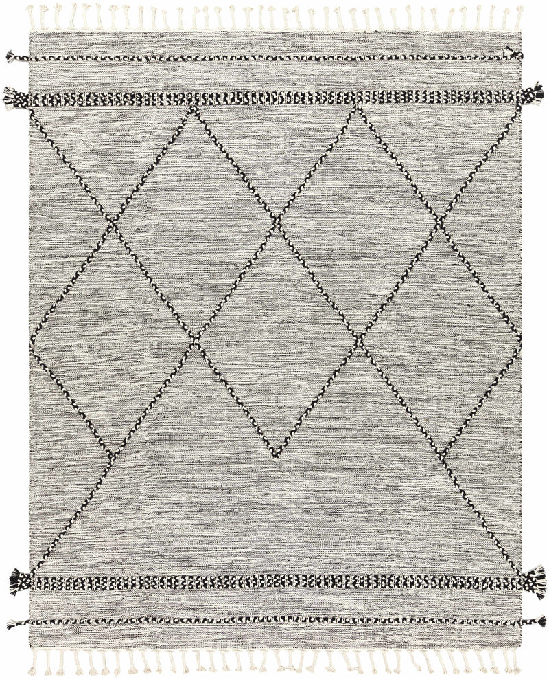Black Hand Woven 100% Cotton Global Rectangle Handmade rug, Indoor use only, has fringe, non-washable. runner also available