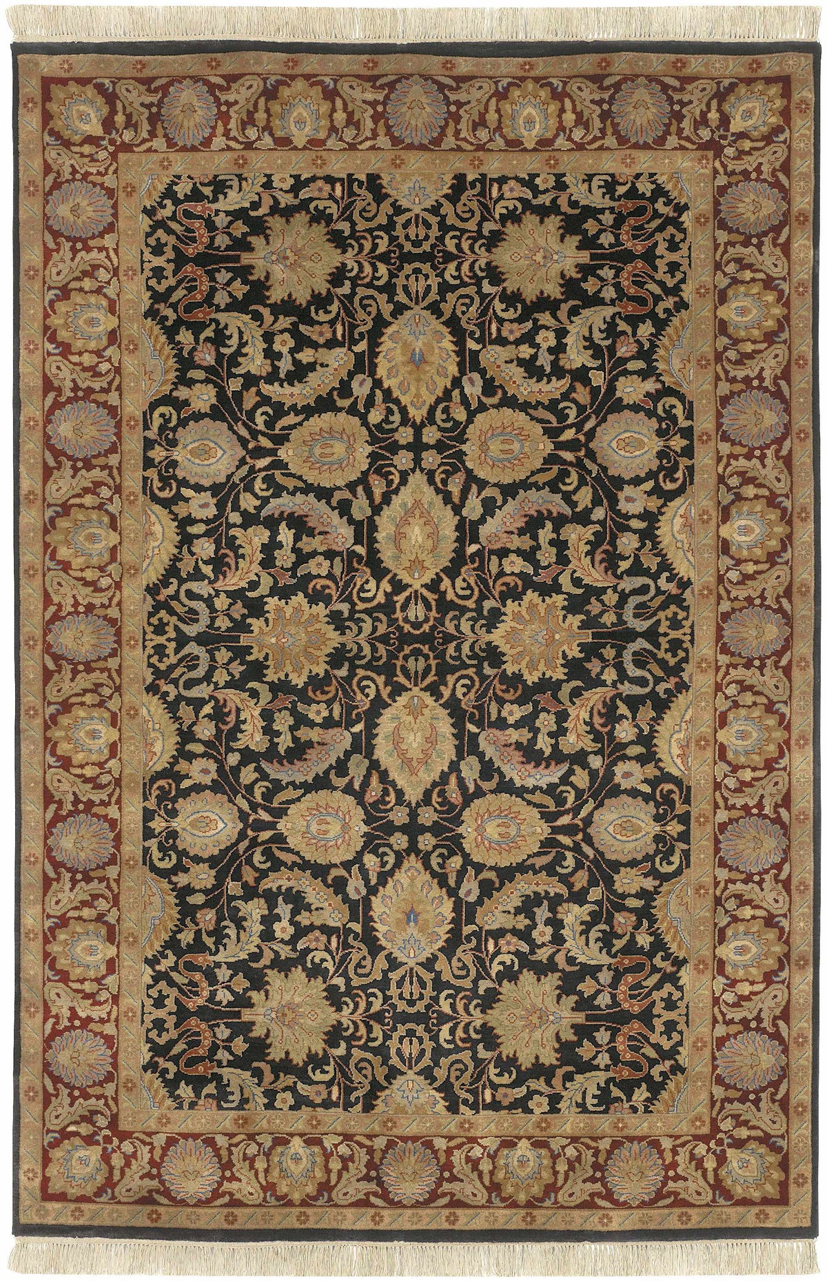Black Hand Knotted 100% NZ Wool Traditional Rectangle Handmade rug, Indoor use only, no fringe, non-washable. round, square also available