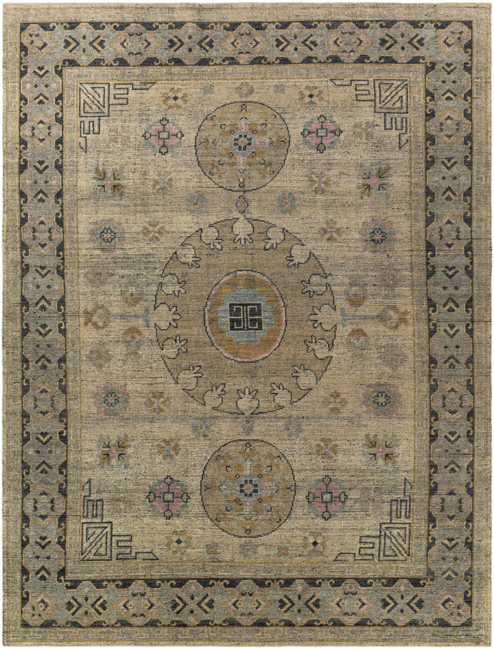 Medium Green Hand Knotted 100% Wool Traditional Rectangle Handmade rug, Indoor use only, no fringe, non-washable.