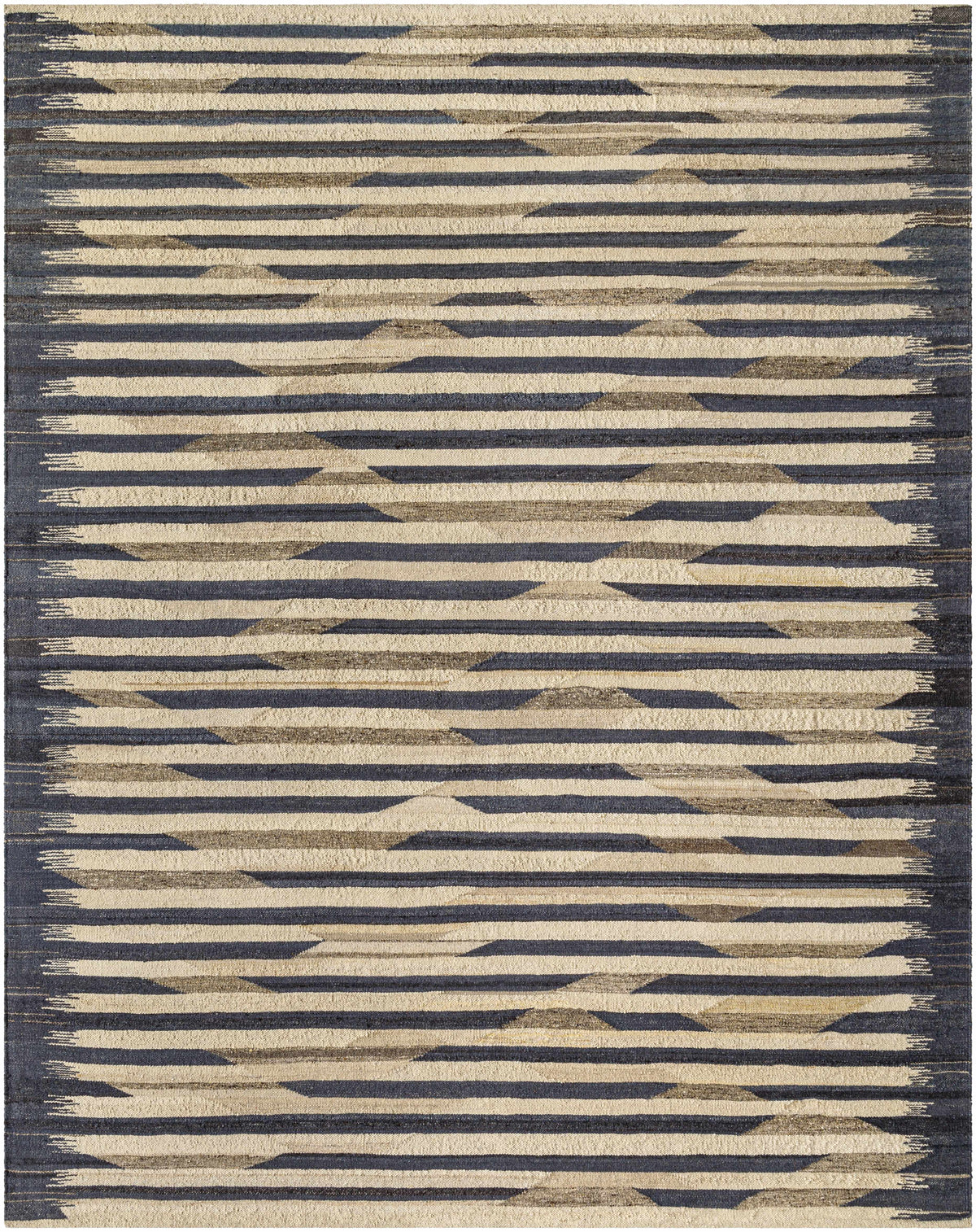 Navy Hand Woven 100% Wool Rustic Rectangle Handmade rug, Indoor use only, no fringe, non-washable.