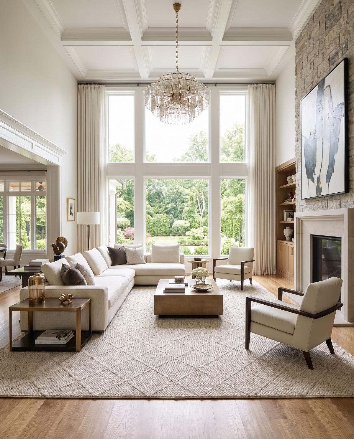 Napels NPL-2305 Hand Woven Rug styled in an elegant designer living room — hand woven modern area rug in light beige tones