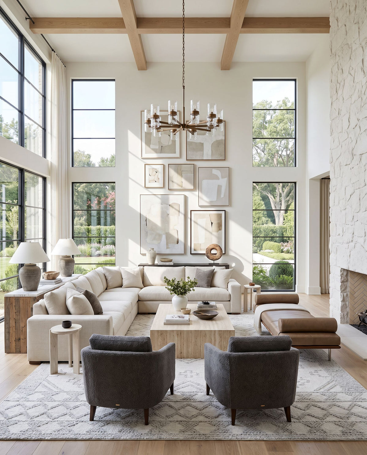 Napoli NPO-2306 Hand Woven Rug as the centerpiece of a bright luxury living room — a hand woven global area rug in white, light slate and black tones
