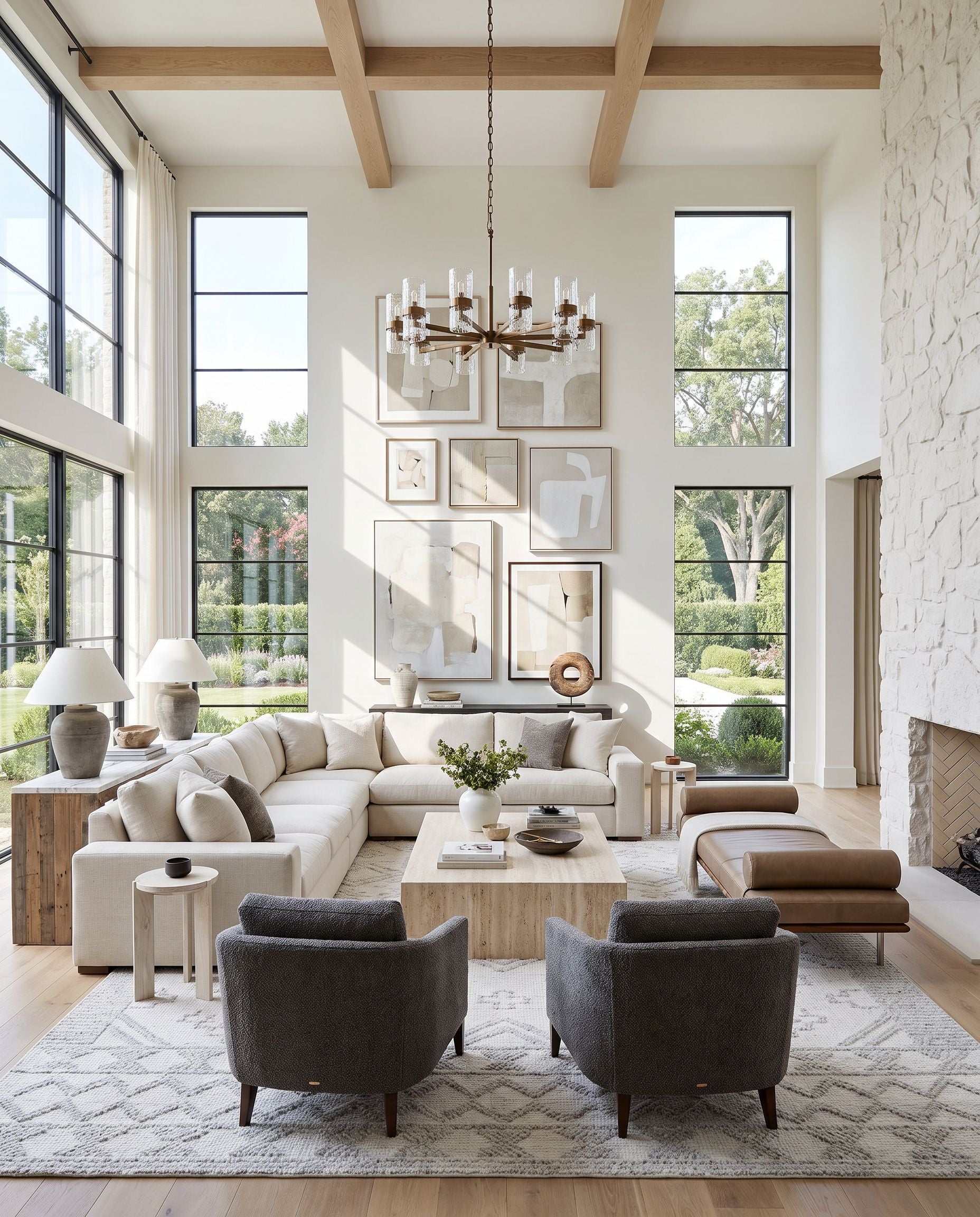 Napoli NPO-2306 Hand Woven Rug as the centerpiece of a bright luxury living room — a hand woven global area rug in white, light slate and black tones